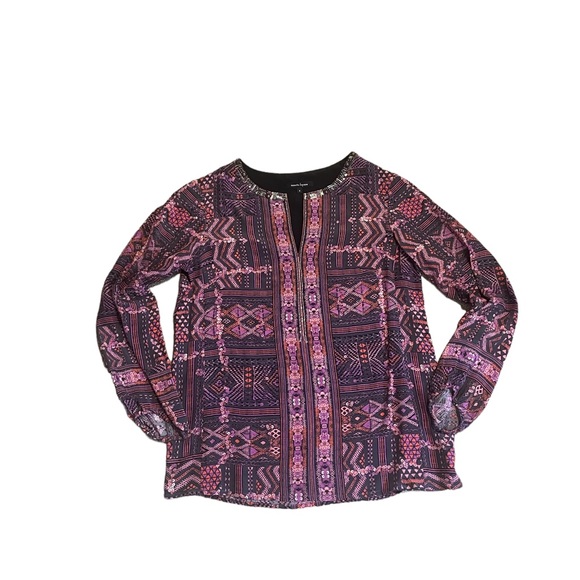 Nanette Lepore 100% Silk Long Sleeve Blouse Top Embellishments | Medium, Size 8 - Picture 4 of 12